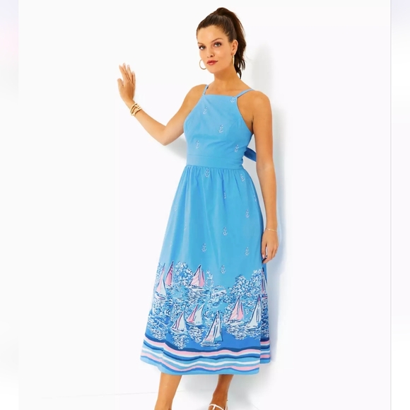 knee length dresses for ladies Gracelyn Halter Midi Dress – The Printed Peach Savannah main image 0